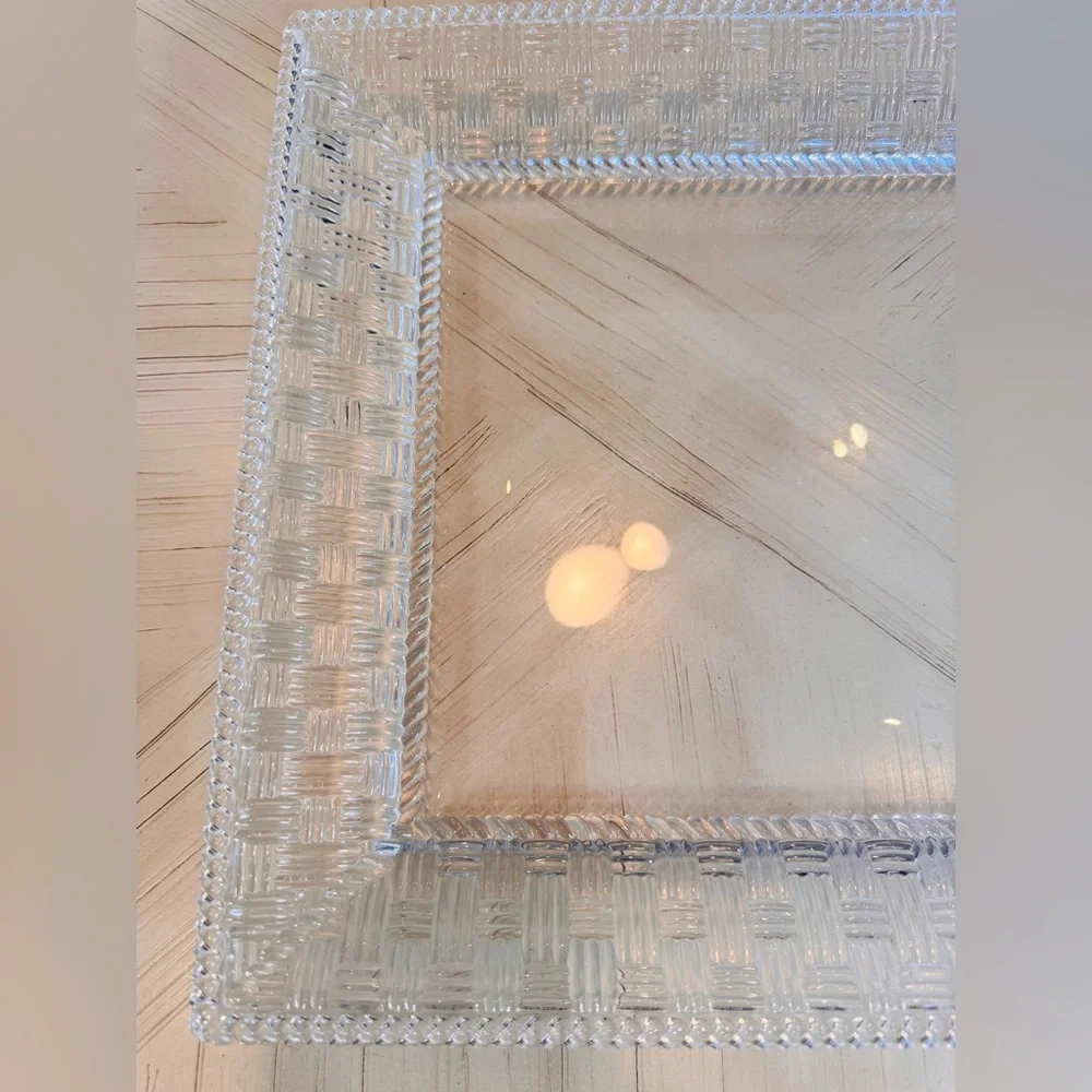 Tiffany & Co. Woven Collection Crystal Square Platter Tray 12”